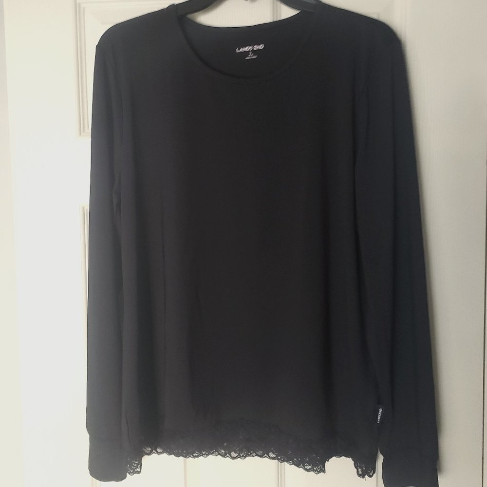 Women Lace Hem Thermal Heat Crew Thermal Base Top